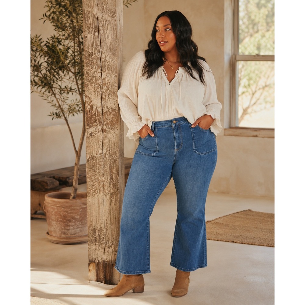 Pilcro and the Letterpress High Rise Patch Pocket Flare Jeans Blue Size 34